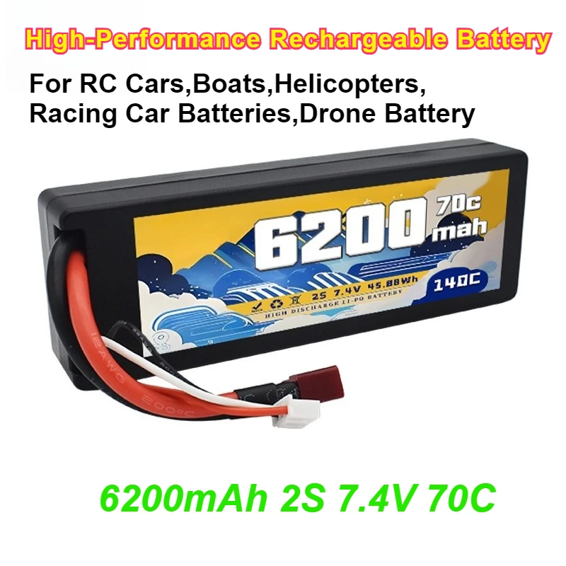 

High-Performance 6200mAh 2S 7.4V 70C Rechargeable Battery for RC Cars,Boats,Helicopters,Racing Car Batteries,Drone Battery