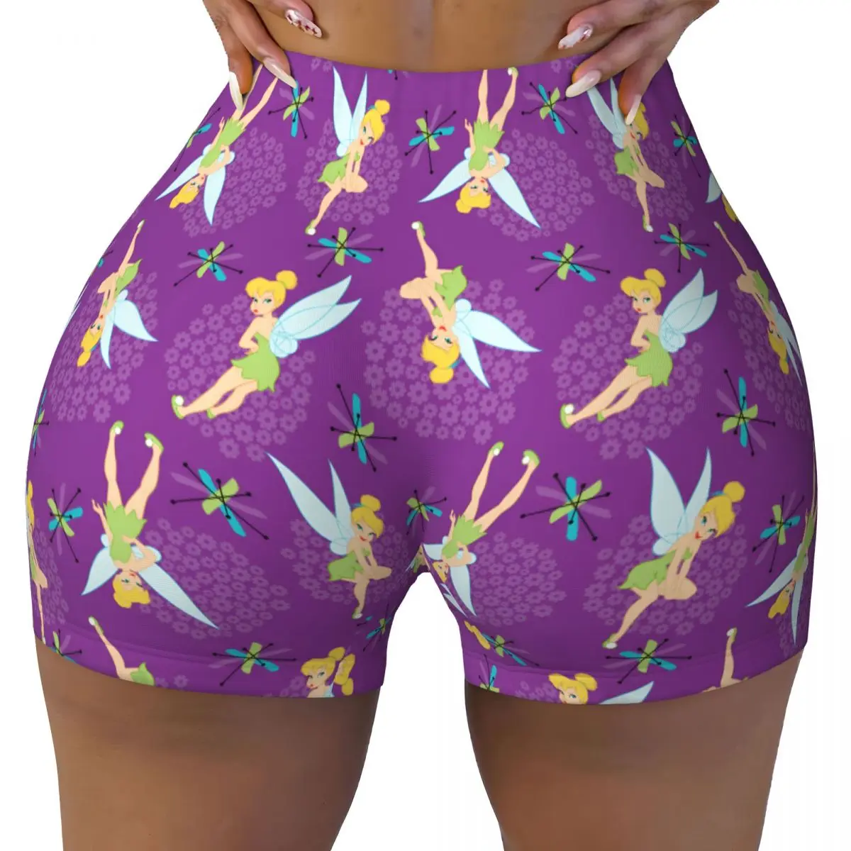 

Женские шорты для йоги с изображением Тинкербелл в стиле аниме, популярные фильмы, шорты для йоги, сказочные спортивные шорты для бега в байкерском стиле