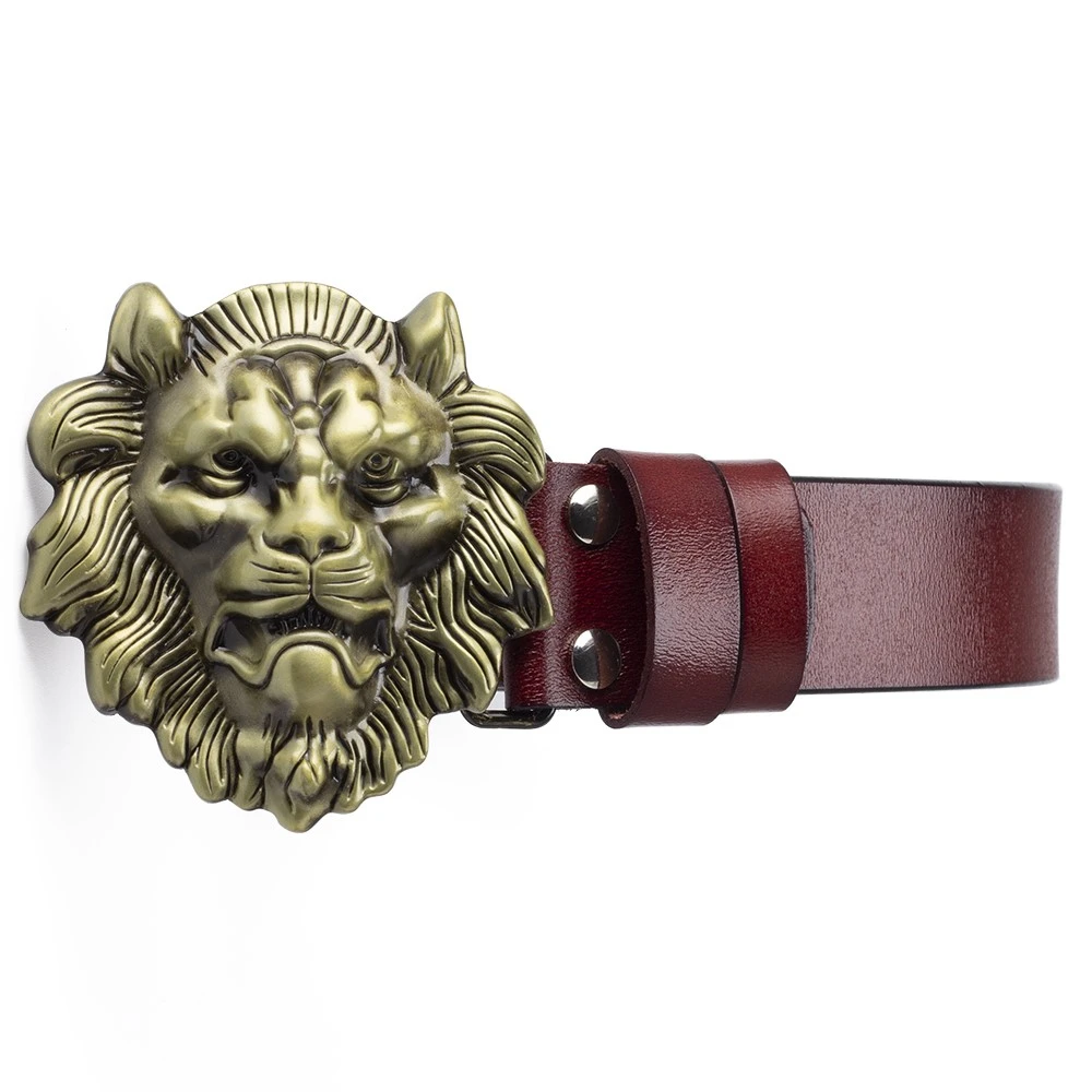 Mode Männer Gürtel Großen Löwen Kopf Goldene Schnalle Rinds Leaether Männlichen Lion Muster Casual Hosen Gürtel