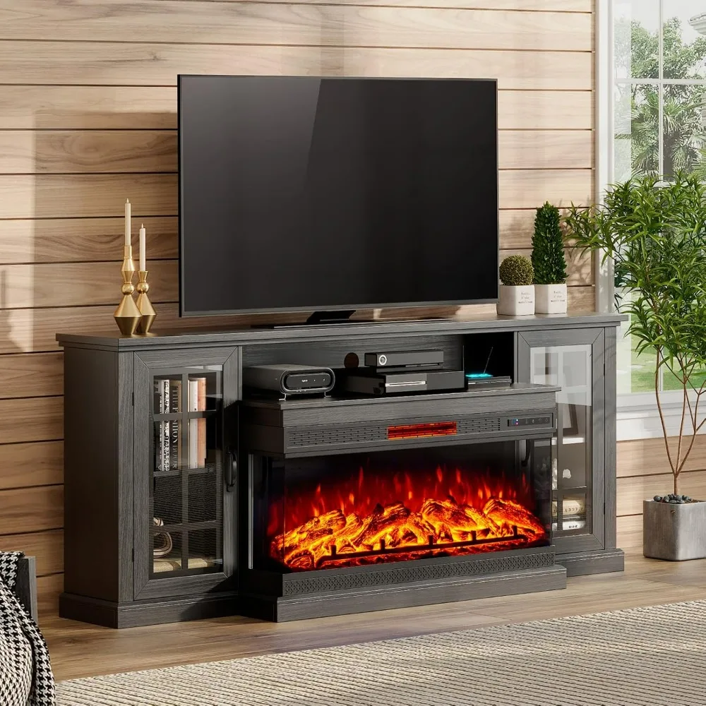 75in 3-Sided Glass Fireplace TV Stand for TVs up to 85