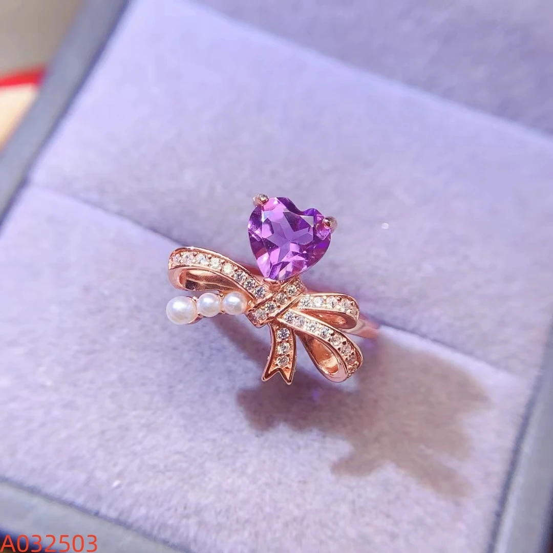 KJJEAXCMY Boutique New Natural Amethyst Women's Simple Elegant Ring S925 Silver Electroplating Process Inlaid High Clarity