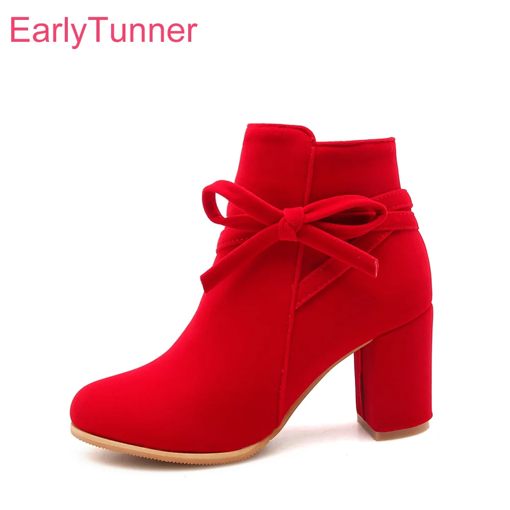

Brand New Winter Black Red Women Ankle Boots Breathable Lady Riding Shoes High Heels Plus Big Size 10 33 43 52
