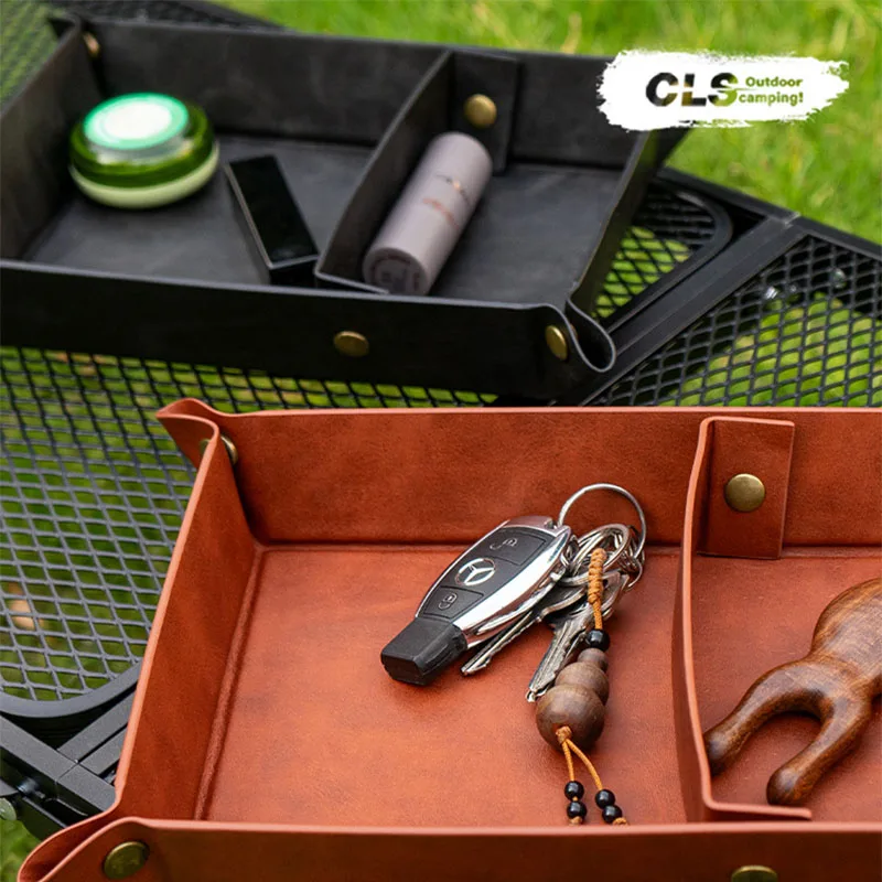 Outdoor Camping Pu Storage Tray Home Travel Sorting Storage Box Camping Portable Folding Sundries Storage