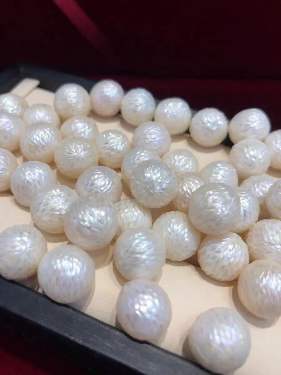 

1piece carved pearl round freshwater pearl nature for DIY making jewelry FPPJ wholesale loose beads