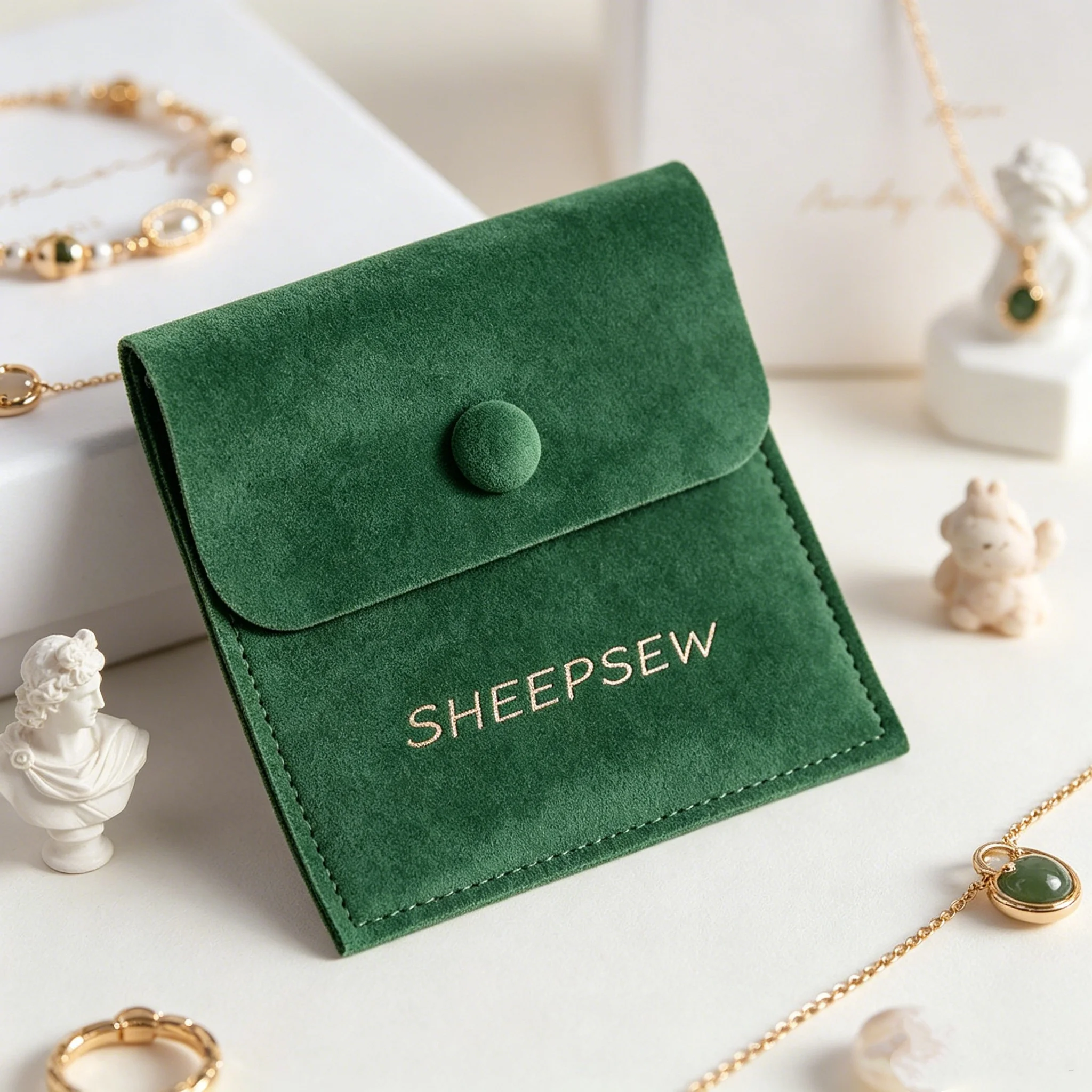 

SHEEPSEW Custom Logo Microfiber Soft Faux Suede Envelope Style Jewelry Bag Pouches