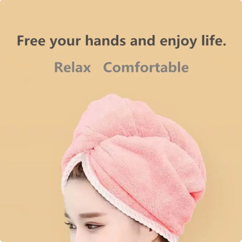 Strong Absorbent Hair Dry Cap Double Thick Hair Dry Towel Double Sides Use Hair-Drying Cap Multi-color Double Sides Use Rippled