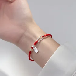 24cm Lucky 925 Silver Rope Bracelets Women Silver Buckle Hanging Bead Red Thread Line String Bracelets For Women Girl