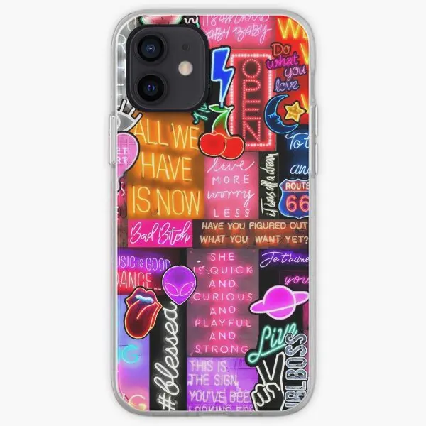 Neon Signs Vibes Collage Iphone Tough Ca  Phone Case Customizable for iPhone 6 6S 7 8 Plus X XS XR Max 11 12 13 14 Pro Max Mini