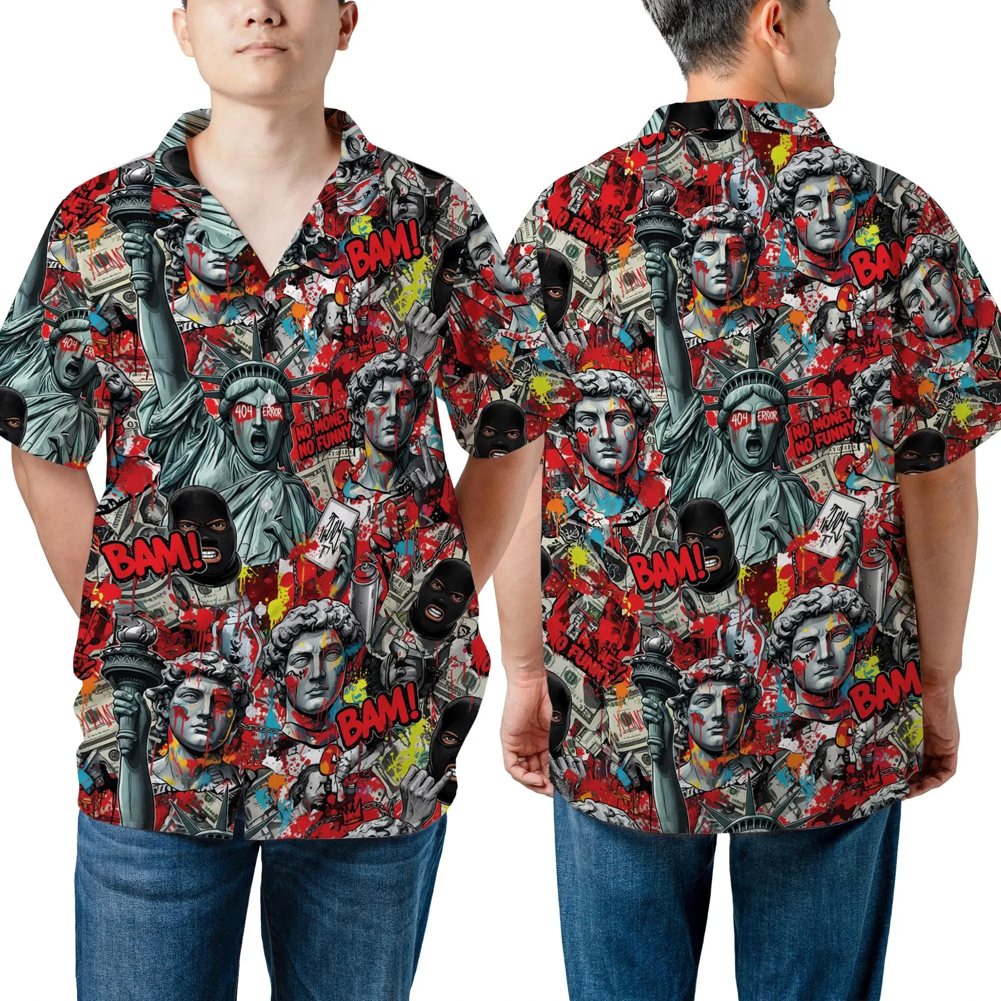 

Гавайская рубашка с граффити Статуя Свободы, уличное искусство, поп-культура, на пуговицах, без надписей, без рисунка, унисекс, городской стиль, подарок