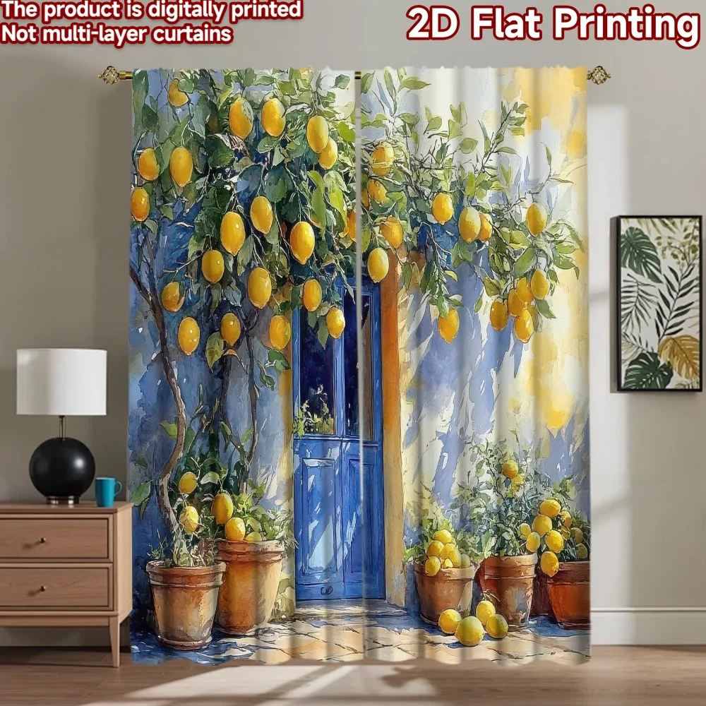 

1pc 2D flat Photography Backdrop Background Banner Blue Door Lemon Garden 100% Polyester Family Party Use for Suitable for