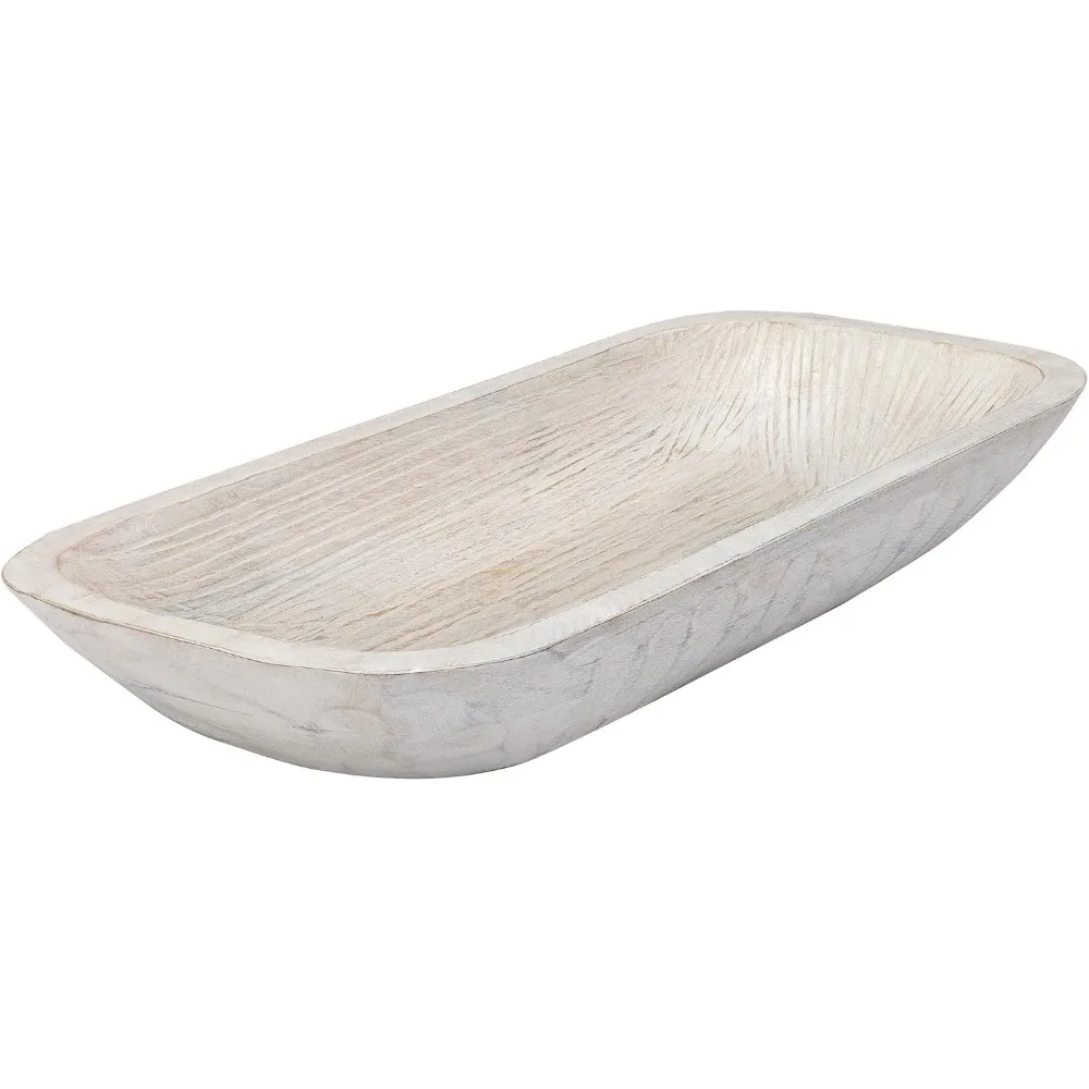 

Hand-Carved Wooden Dough Bowl for Decor, Rustic Centerpiece Tray (L19 x W8 x H3 inches)