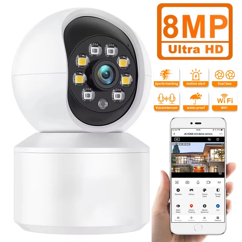 8MP WIFI การเฝ้าระวังกล้องไร้สายในร่ม Ai Human Detection Baby Monitor Pan Tilt กล้องวงจรปิดความปลอดภัยป้องกัน Cam Smart Home