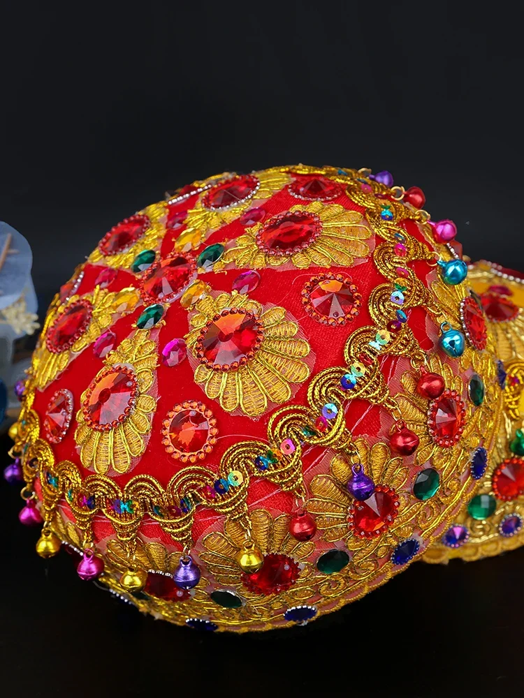 Uyghur dance small flower hat with diamond circle headdress with diamond bell handmade women's model