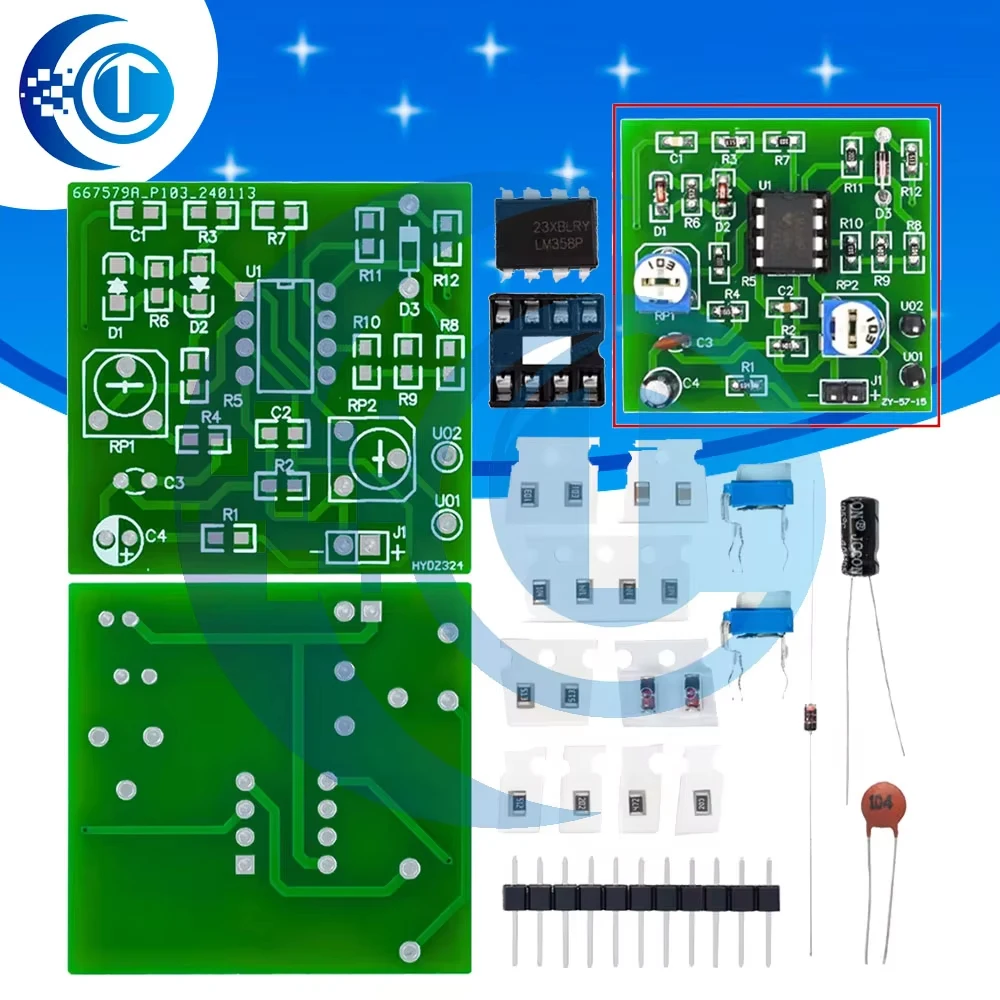 LM358 Square Wave Generator Kit, 5V Rectangular Wave Circuit with 414 Matching Components, Vocational Welding Training Module