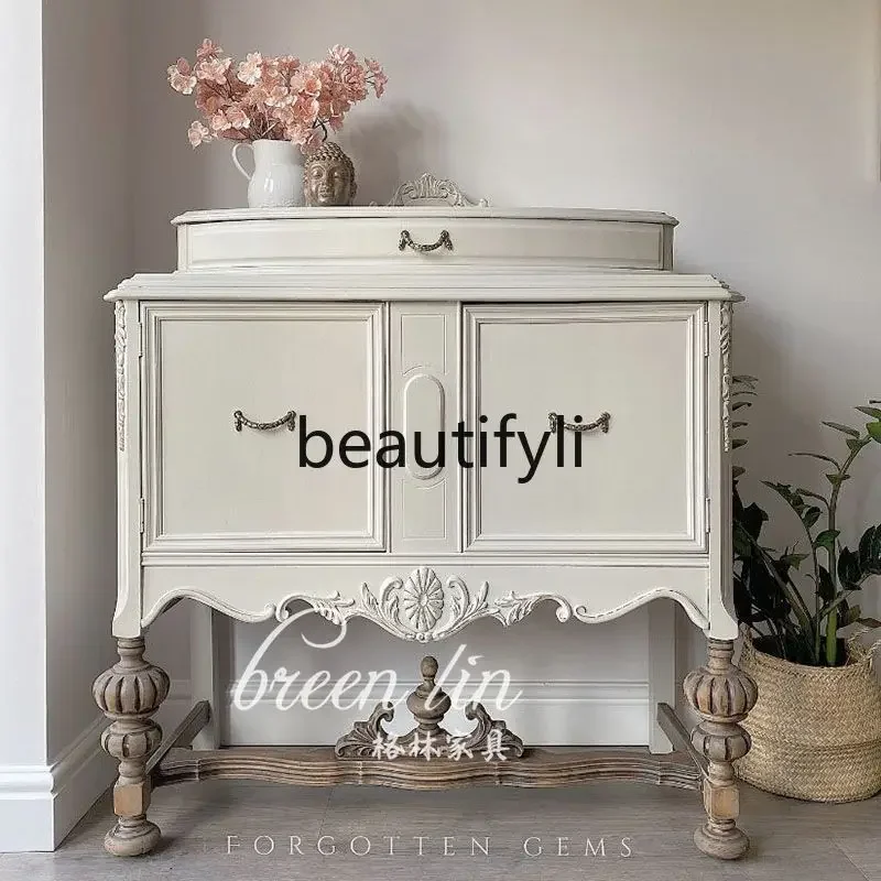 

A16 French retro solid wood porch cabinet, European classical two-door locker, American light luxury decorative cabinet