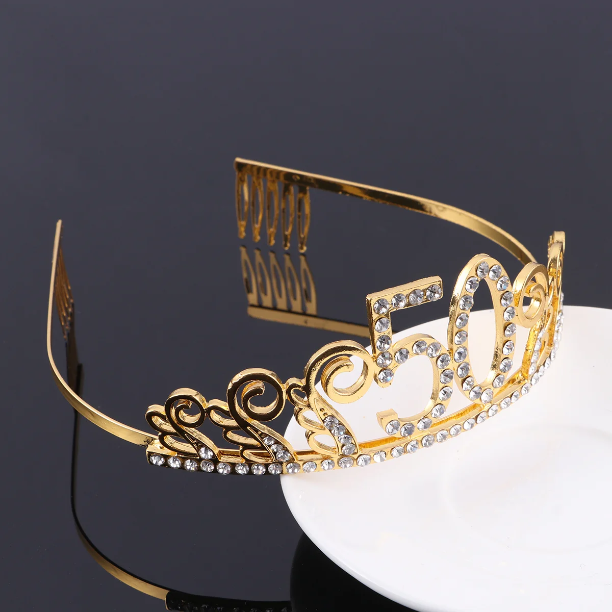 

50 День рождения, стразы, хрустальная тиара, корона, расческа для волос, повязка на голову из сплава для вечеринки, королевские диадемы, 50-летие, корона со стразами