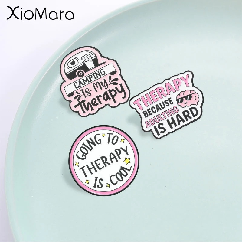 Funny Mental Health Quote Enamel Pin, Cartoon Healing Text Badge, Fashion Accessory for Clothes and Backpacks, Gift for Friends