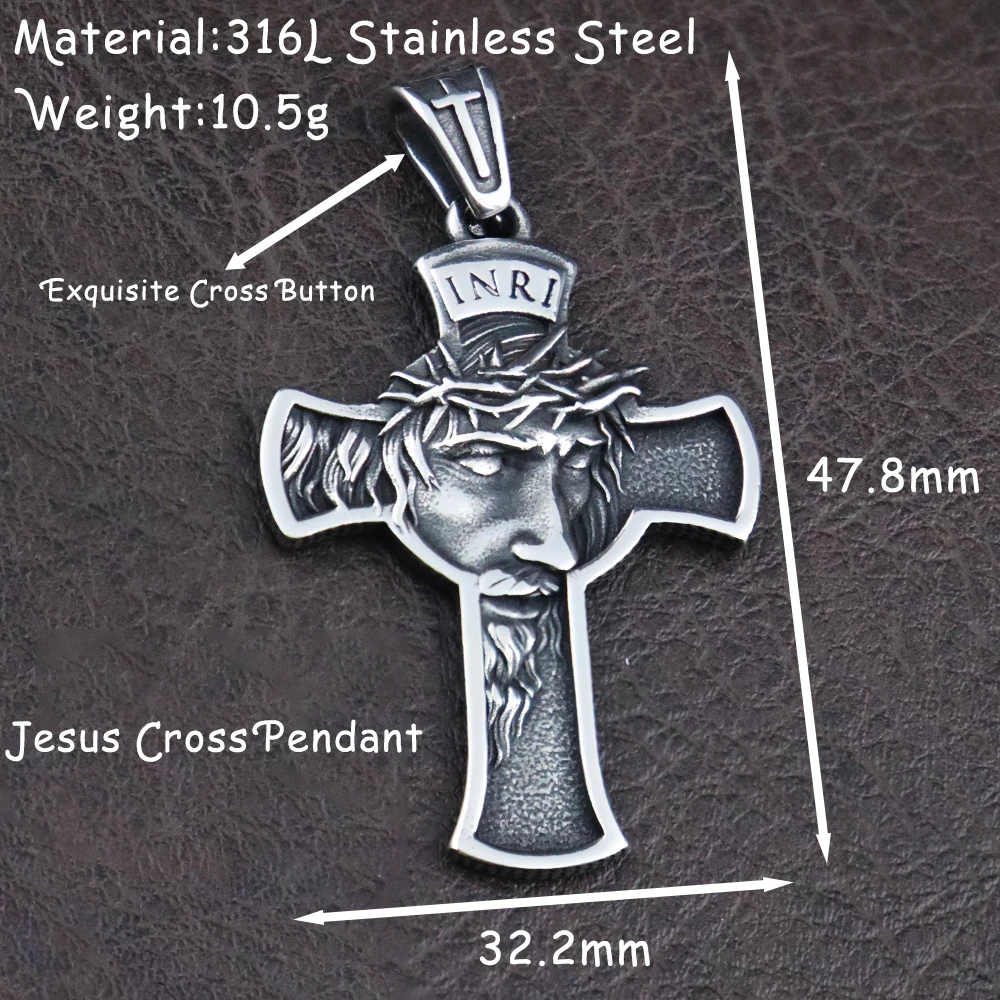 Fashion Simple INRI Jesus Cross Religon Pendant Stainless Steel Christianity Men Women Prayer Amulet Necklace Jewelry Wholesale