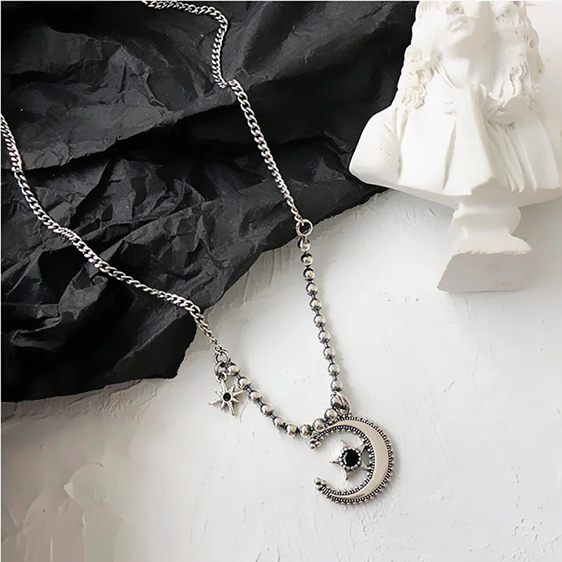 Vintage Silver Plated Tassel Star Moon Charm Pendent Necklace For Women Girls Elegant Jewelry Gift dz061