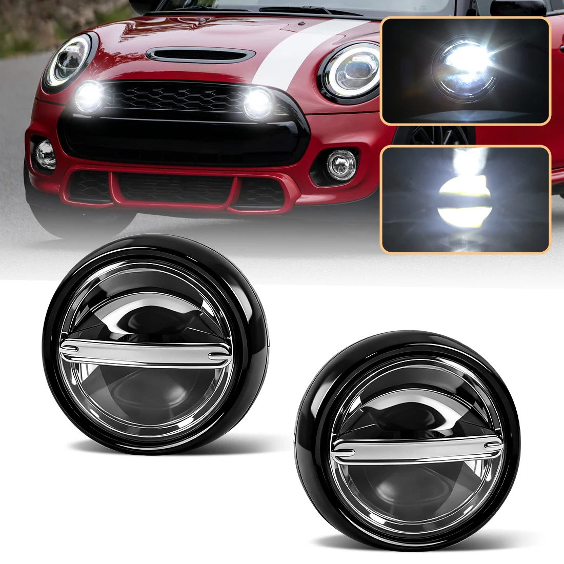 Sliver/Black Housing LED Rally Driving Light Front Bumper Grille For BMW MINI Cooper F55 F56 R55 R56 R60 Additional Headlight