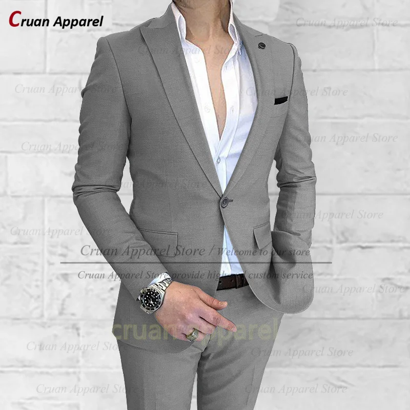 Wedding Party Suit Set For Men Evening Dinner Fashion Peaked Lapel Jacket Classic Party Male One Buttons Blazer Pants 2 Pieces