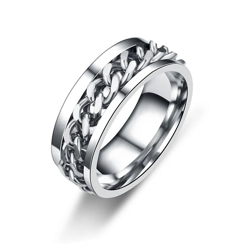 Men's Titanium Steel Rotatable Chain Spinner Ring
