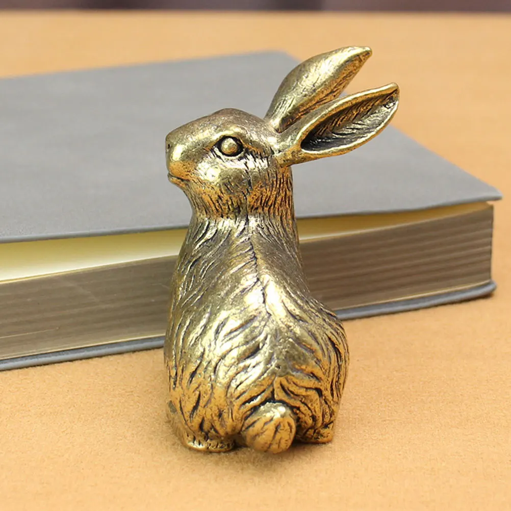 

Brass Rabbit Figurine 260g Vintage Metal Office Desk Paperweight Bunny Statue Small Craft Home Decor Mini Model Collection