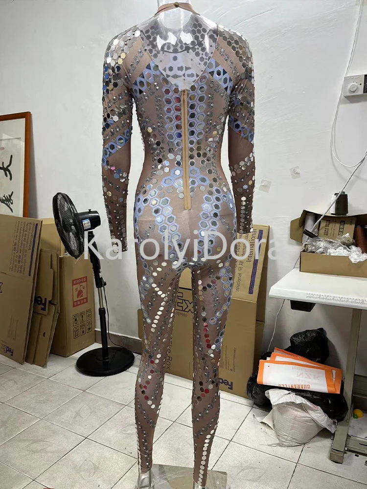 Sequin Diamond Jumpsuit Car Model Show Nightclub Bar Shining Rhinestones Show girl Performance Costumes Fashion Stage Costumes