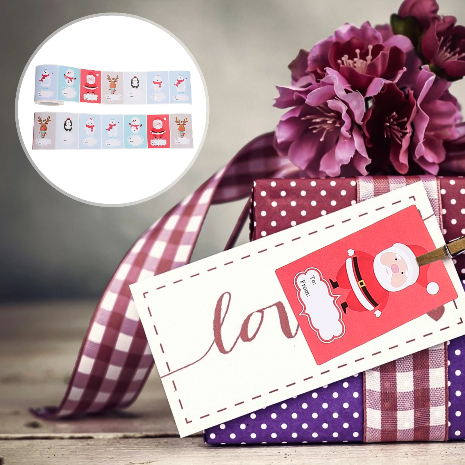 

Creative Christmas Self-Adhesive Stickers 2 Rolls Gift Sealing Decals For Candy Bags Envelopes Wrapping Decor File Folder Label