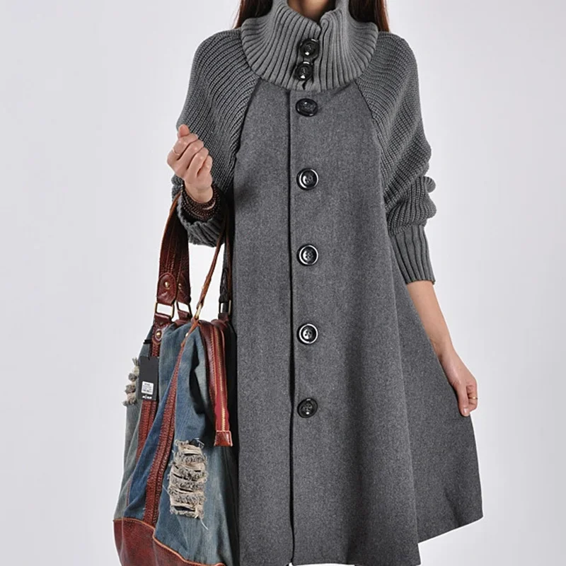 

Korean Version Of Large Size Women Winter Coat Long Loose Woolen Coat Cloak Wool Trench Coat A377