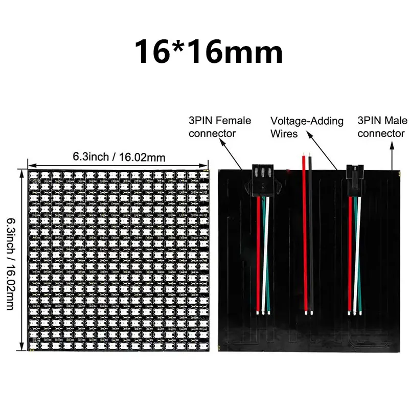 Individually Addressable 8x8 8x32 16x16 WS2812 LED Full Color Digital Flexible Matrix Pixel Panel Light Display Module