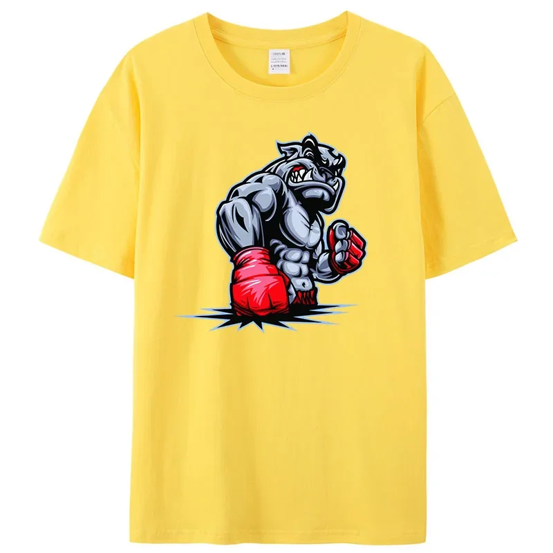 2024 Men\'s T-shirt Boxing Dog Printed Tops Cotton T-Shirts For Womens Fashion Casual Soft Short Sleeve Loose MenTees Comfortable