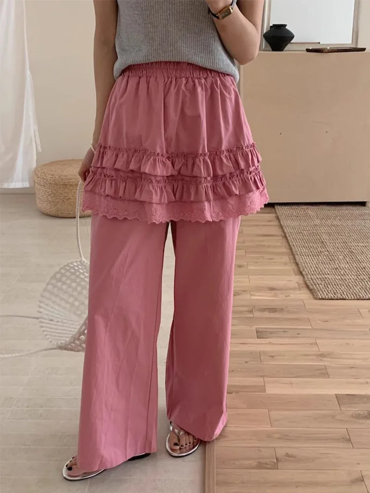 

SuperAen Embroidered Lace Splicing Fungus Edge Stacking Casual Pants Women's Summer New Pants
