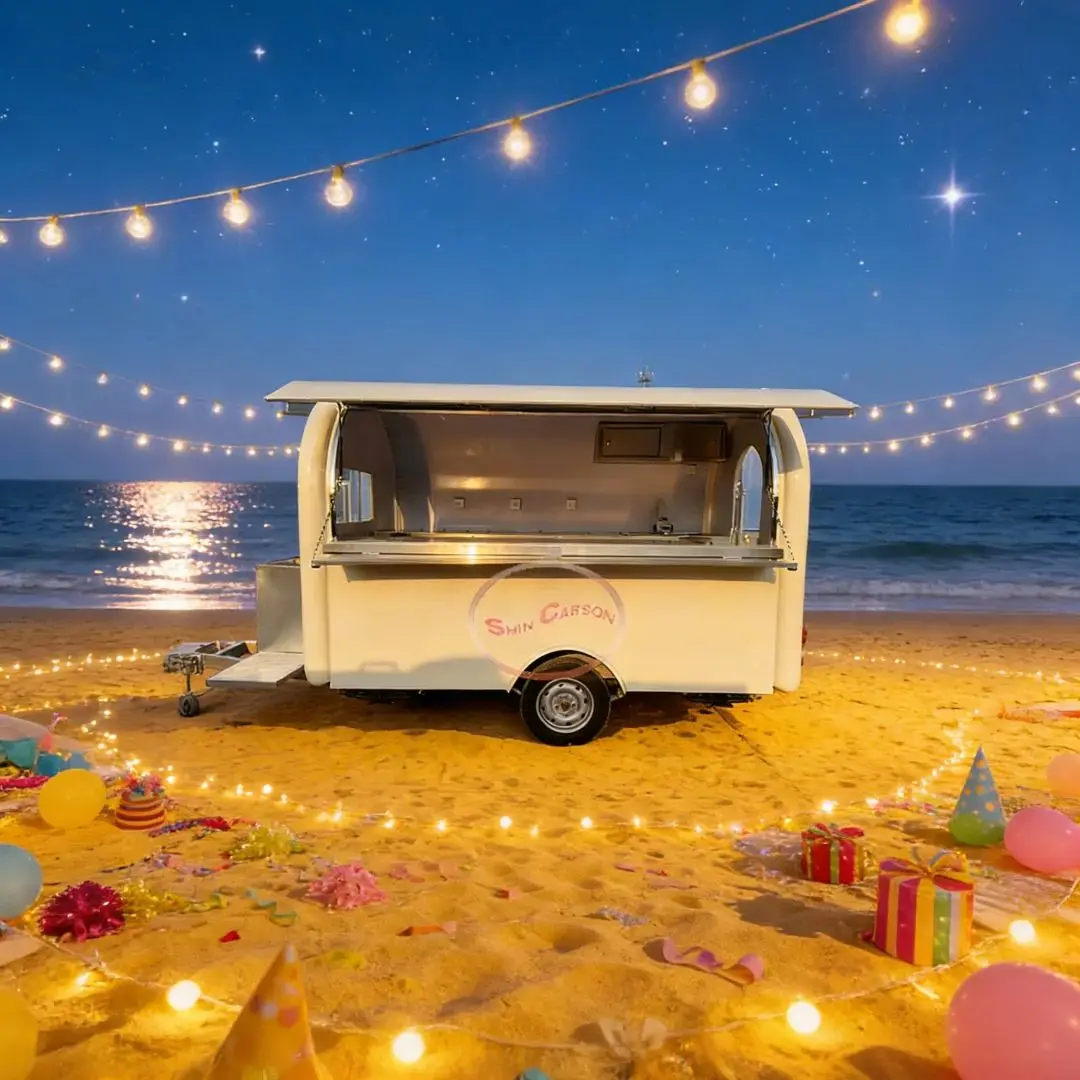 Portable Catering Trailer Street Food Truck with Workbench for Hot Dog Pizza Vending Fully Equipped Mobile Kitchen