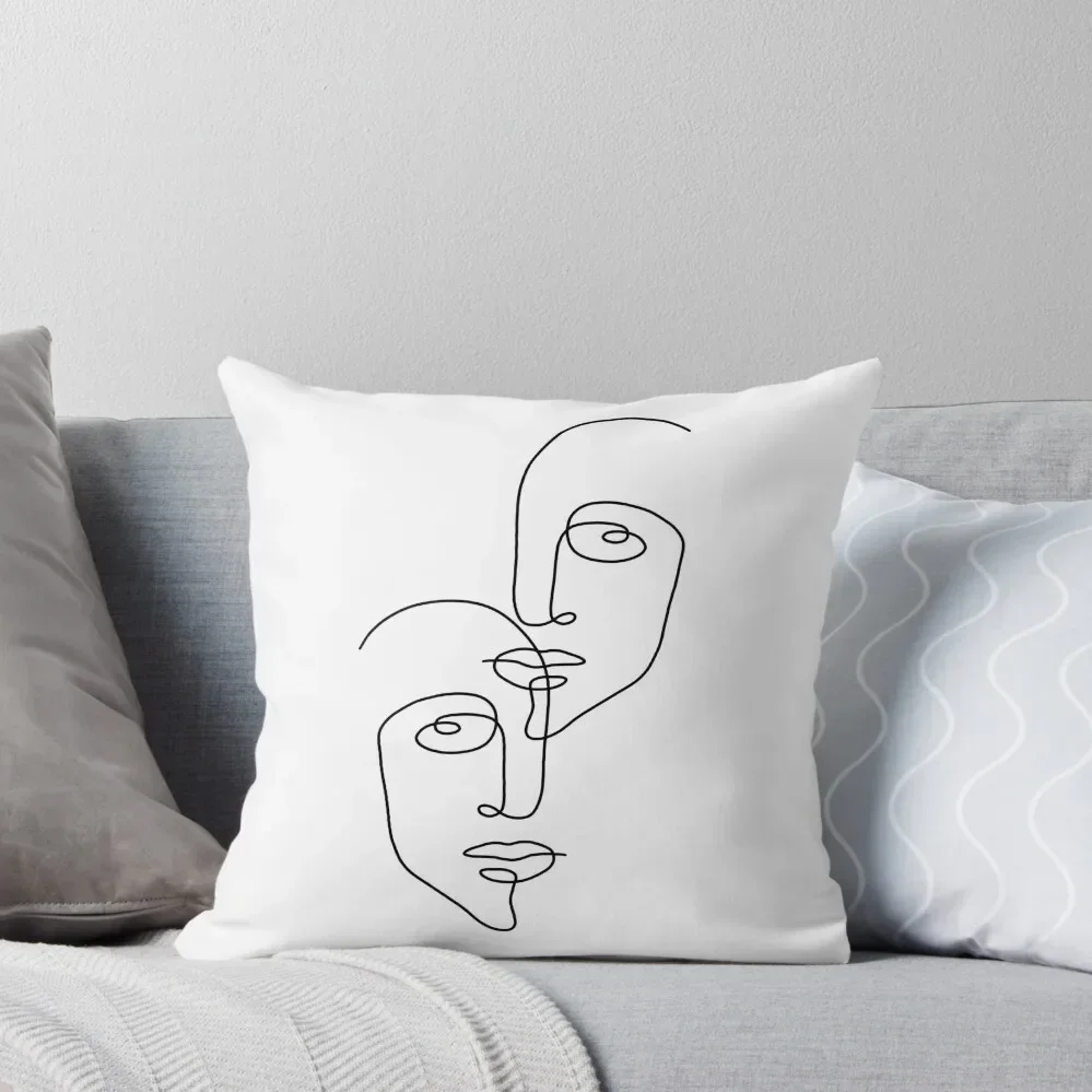 

One line illustration of two faces Throw Pillow Pillow Decor Sofa Decorative Covers Throw Pillow