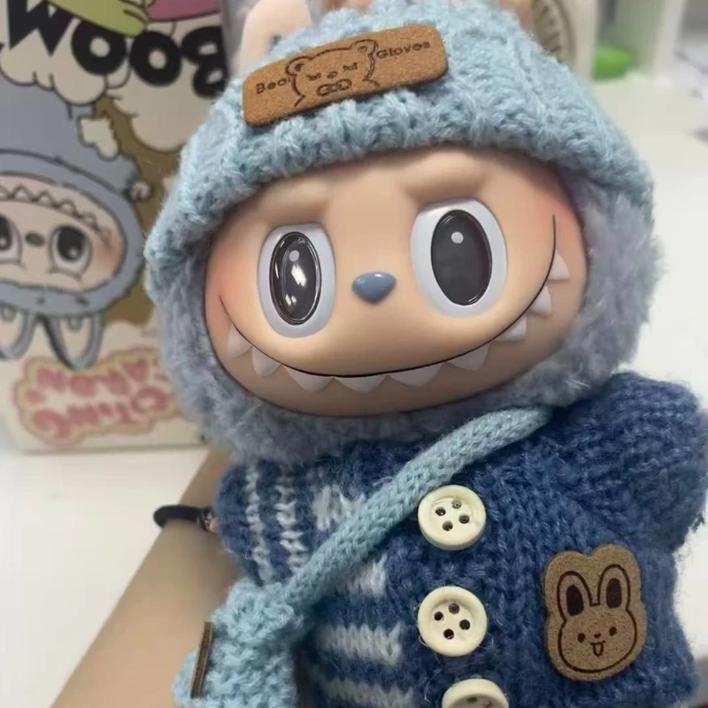 라부부 인형 옷 V1 V2 V3 17cm 인형 앉아있는 자세 액세서리 안경 의류 디자이너 어린이 선물 스웨터 모자 가방 세트