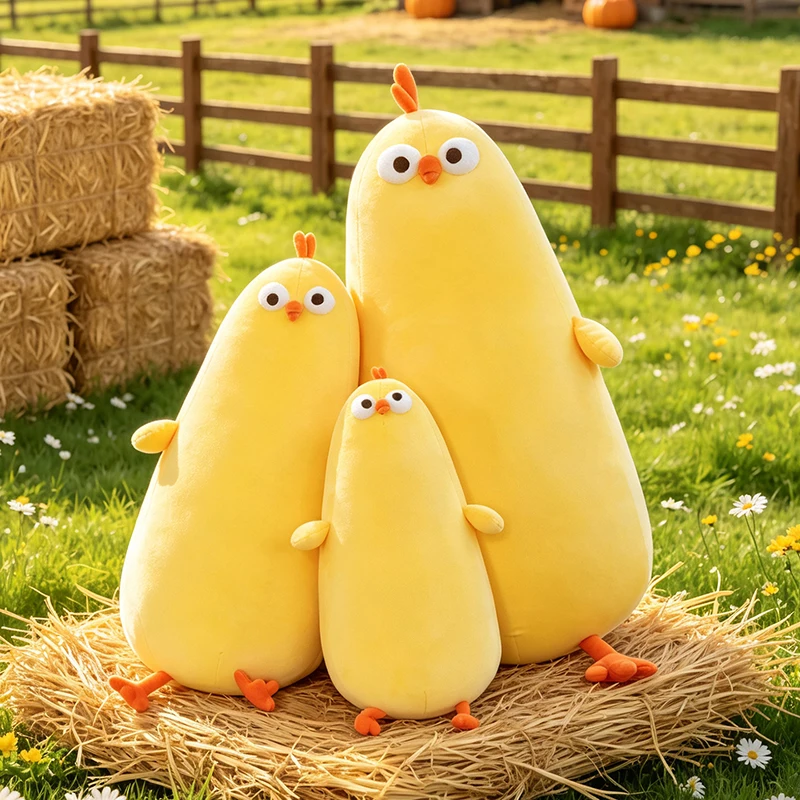 Long‑shaped Yellow Chicken Plush Pillow Soft Stuffed Chicken Doll Comfort Sleeping Sofa Cushion for Kids Birthday Holiday Gift