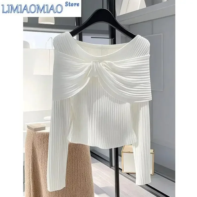 

White Knit Bottom Shirt Women Innerwear Spring Autumn Knit Pullover Slim Sexy Sweater Chic Design Niche Long Sleeve Top Jumper