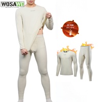 WOSAWE Winter Warm Men Underwear Set Fleece Thermal Undershirts Long Compression Tights Outdoor Cycling Fitness Sports Set