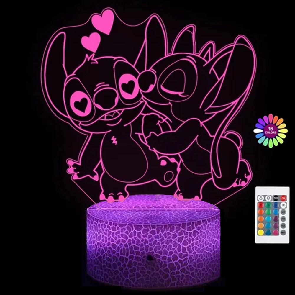 3D Night Light Stitch cartoon with Remote Control and Smart Touch Room Decor Lamp Birthday Valentine\'s Day Christmas Gifts