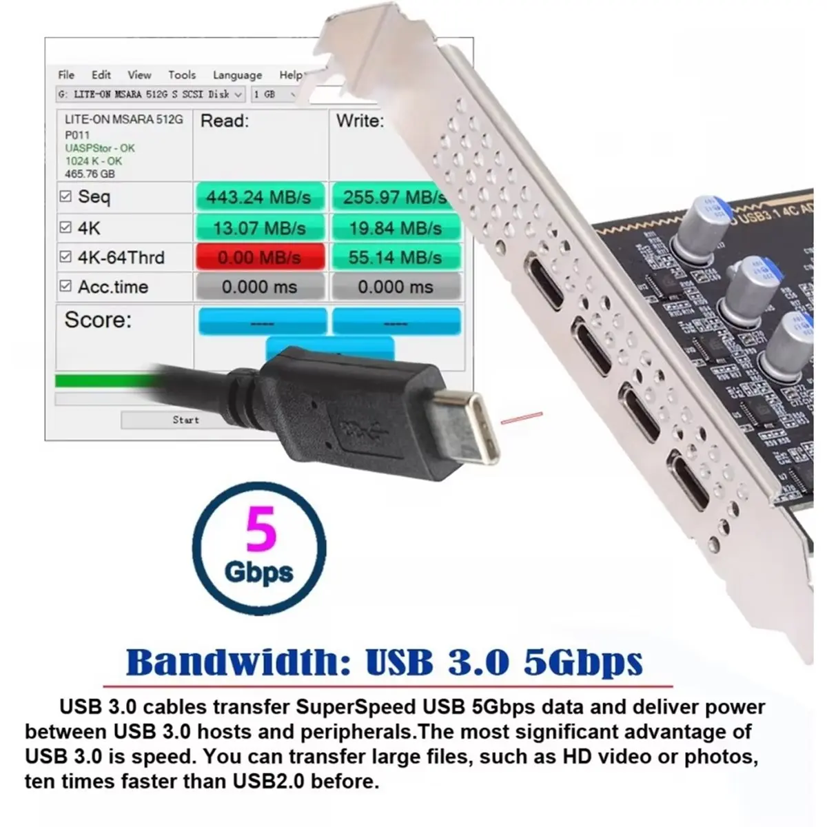 USB3.1 Four Ports Type-C USB-C Female to PCI-E Express 1x Card Adapter UPD720201 with Low Profile Bracket 5Gbps