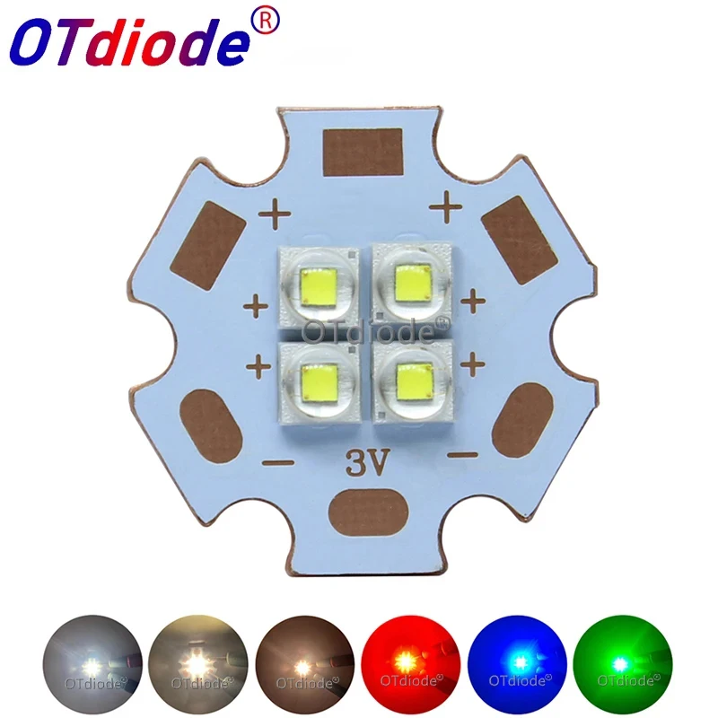 led high power emitter diode cool neutro quente branco vermelho azul e verde pcb 4chips 4led 3v 6v 12v 10w 12w 20 mm cobre pcb 01