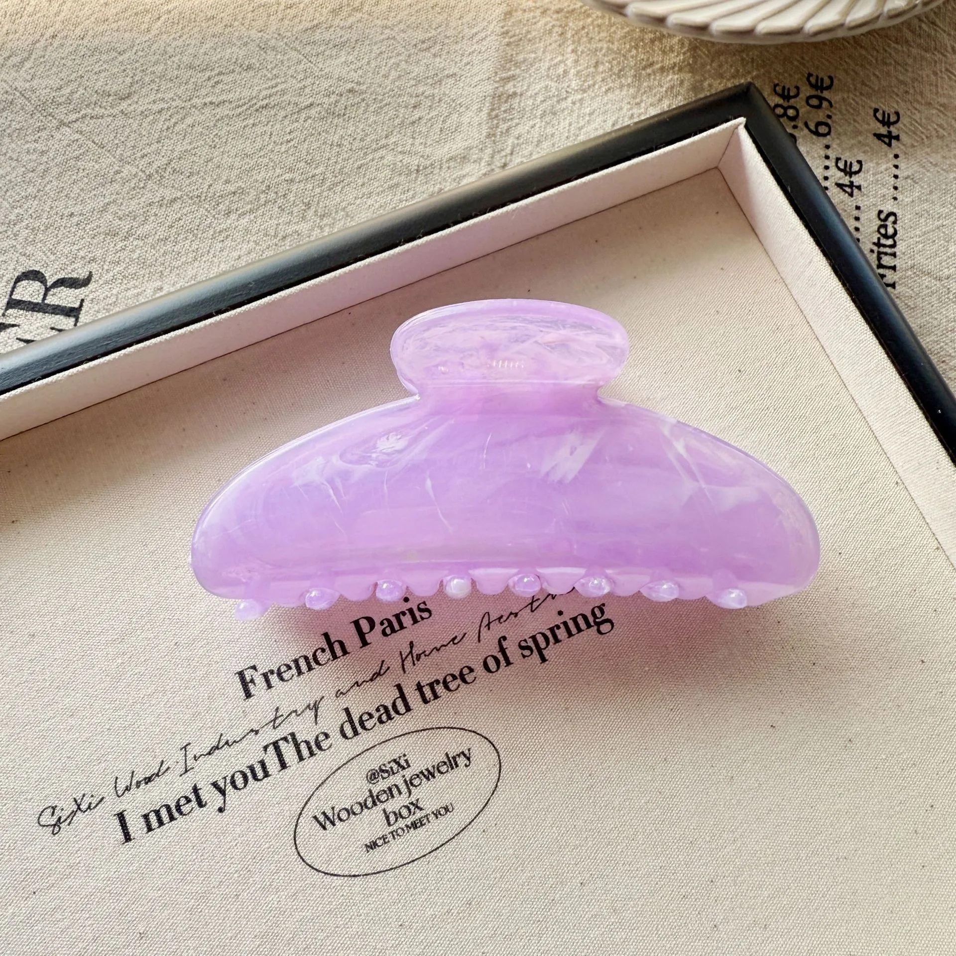 BYL 新氷透明大理石パターン髪の爪半円形クリップハイグレードフロー大型サメクリップヘアアクセサリー女性のための