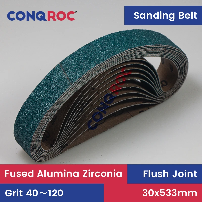 

10 Pieces 30x533mm Sanding Belts Fused Alumina Zirconia 1-3/16"x21" Abrasive Sander Belts 4-Option Grit-40~120