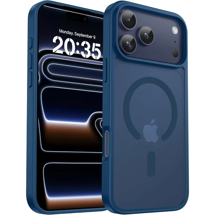 

Темно-синий магнитный защитный чехол для iPhone 17 Pro Max с поддержкой MagSafe, противоударный дизайн в стиле милитари, анти-желло