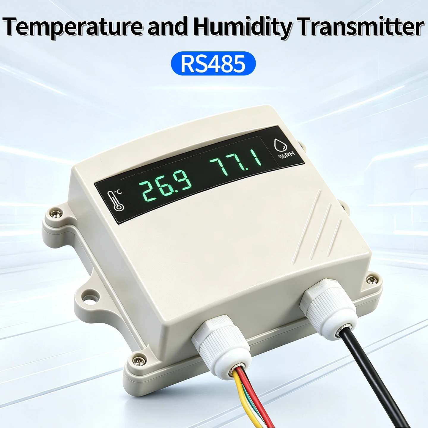 Industrial RS485 Temperature Humidity Transmitter Modbus RTU Waterproof Probe Sensor with Display DC 8-60V
