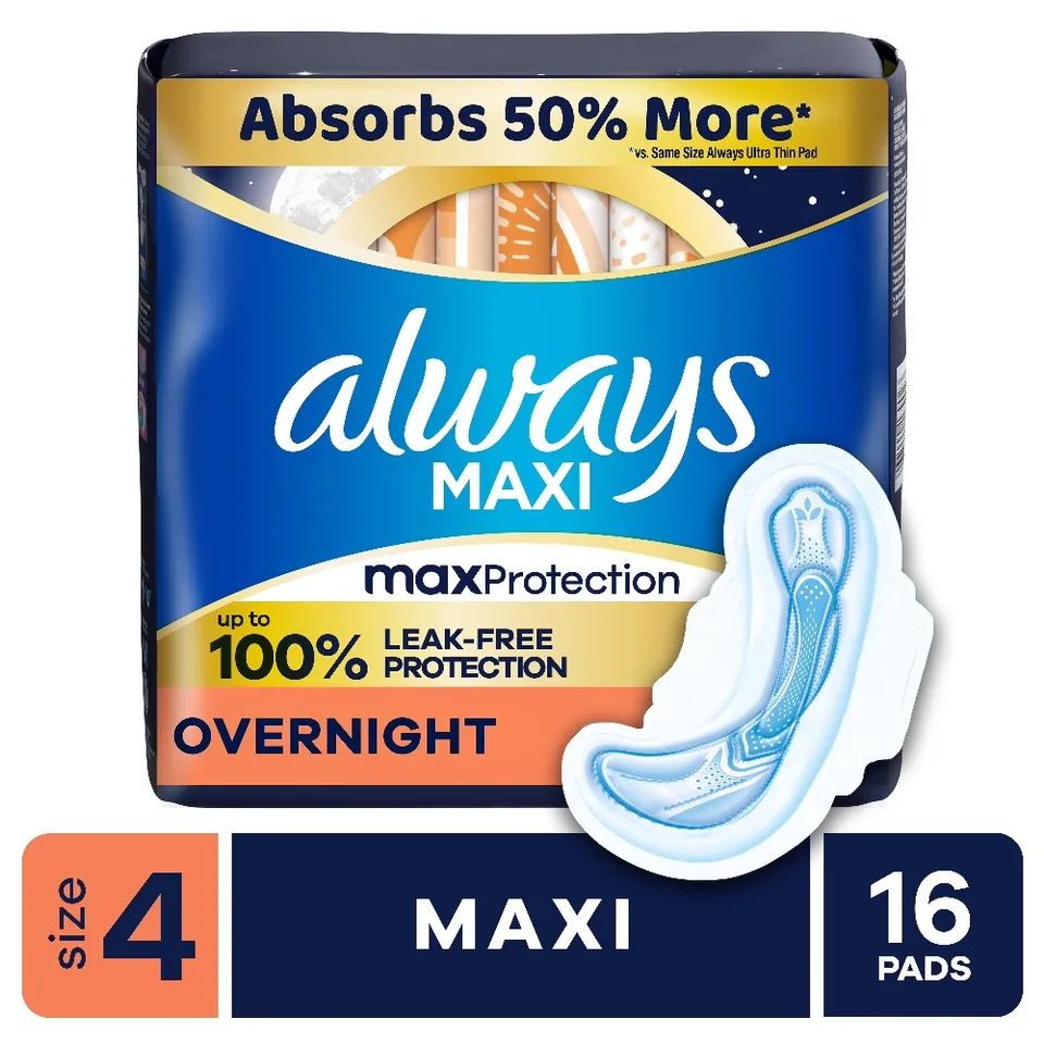 Extra Long Super Absorbent Overnight Pads with Wings