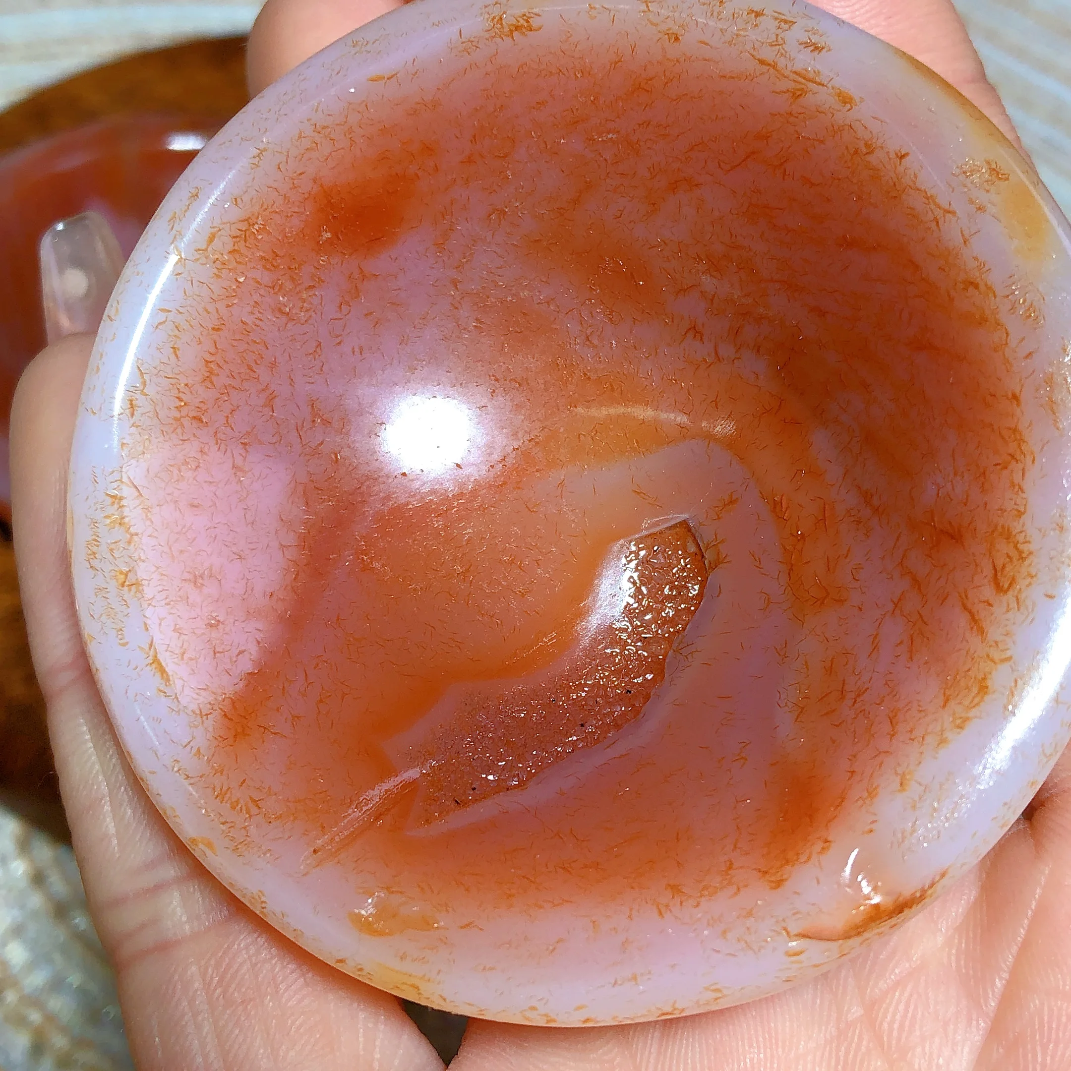 Natural Crystals Sardonyx Bowl Circle Pattern Office Decorations Prismatic Ornament Room Decor Ore Mineral Energy