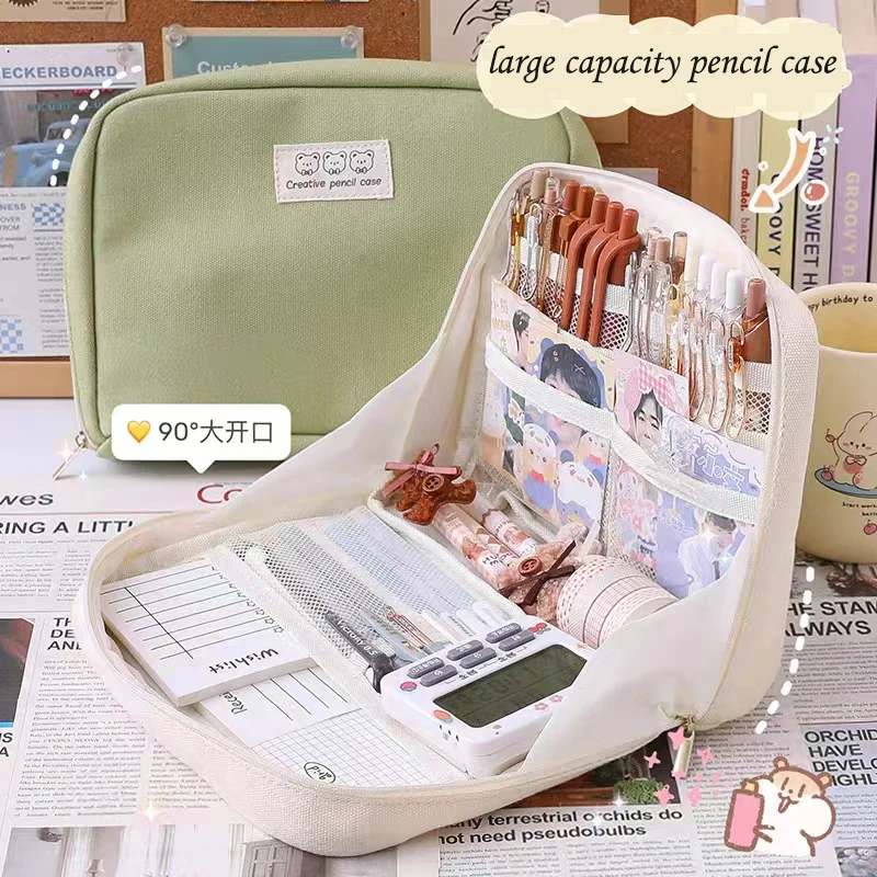 Simple Pencil Case Large Capacity Kawaii Stationery Box Canvas Multicolor Pen Bag High Quality School Supplies