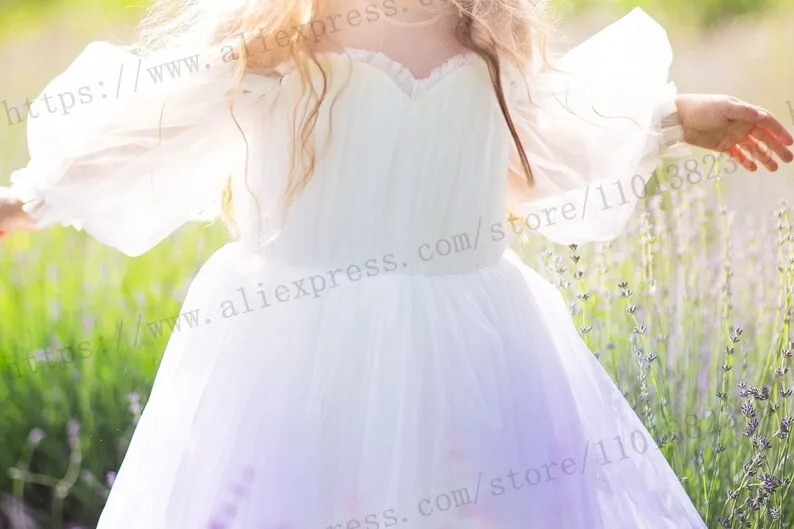 Soft White Mommy and Me Dress Mother Daughter Tulle Wedding Dresses Lace-up Back Long Sleeve Matching Photoshoot Dress